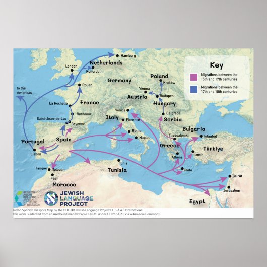 Judeo-Spanish diaspora map Poster (Voorkant)