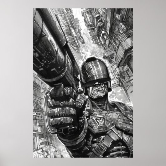 Judge Dredd met Shotgun - Retro Sci-Fi Poster (Voorkant)