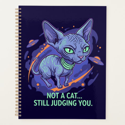 Judging Alien Sphynx Cat Sci-Fi Humor Art Planner (Voorkant)