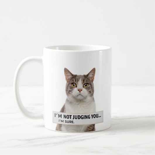 Judging Cat Sarcastic Quote Minimal Art Koffiemok (Links)