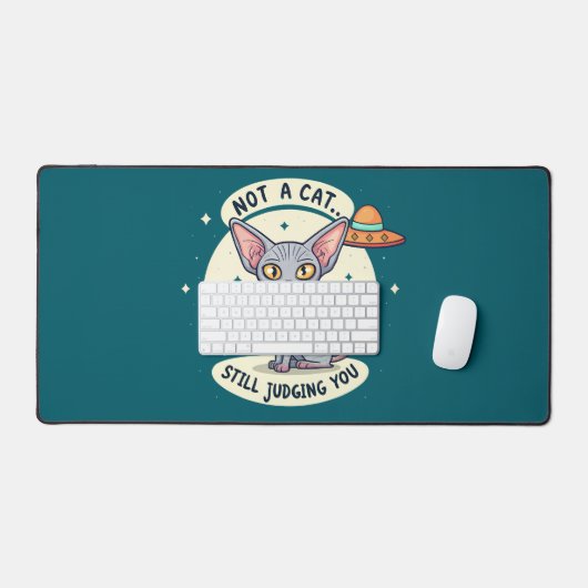 Judging Sphynx Cat UFO Sarcastic Cartoon Art Bureaumat (Keyboard & Muis)