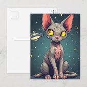 Judging Sphynx Cat UFO Space Cartoon Art Briefkaart (Voorkant / Achterkant)