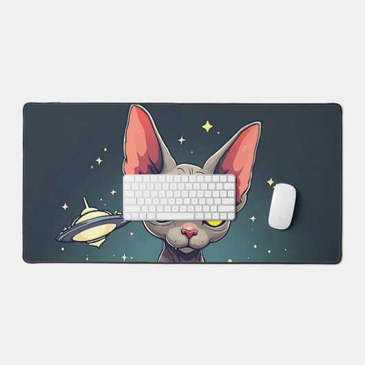 Judging Sphynx Cat UFO Space Cartoon Art Bureaumat (Keyboard & Muis)