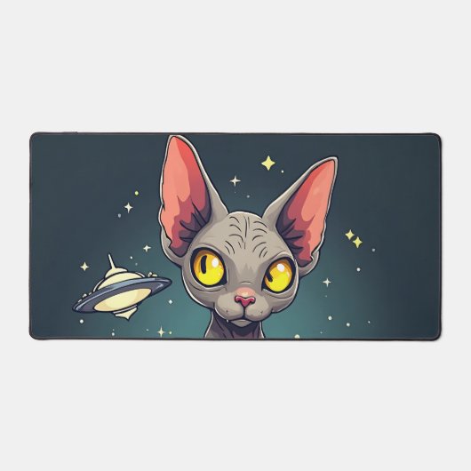 Judging Sphynx Cat UFO Space Cartoon Art Bureaumat (Voorkant)