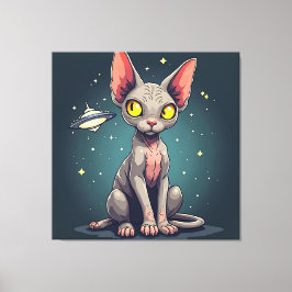 Judging Sphynx Cat UFO Space Cartoon Art Canvas Afdruk