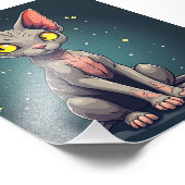 Judging Sphynx Cat UFO Space Cartoon Art Foto Afdruk (Hoek)