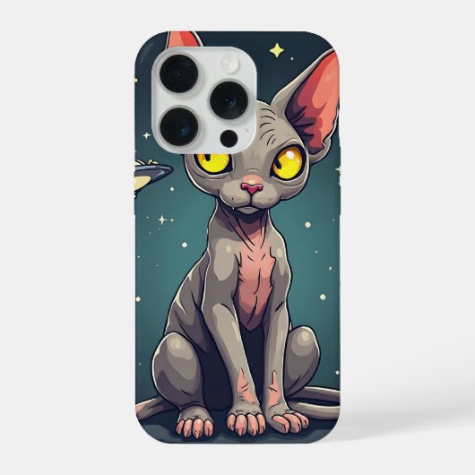 Judging Sphynx Cat UFO Space Cartoon Art iPhone Hoesje (Achterkant)