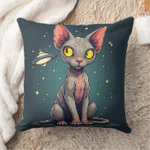 Judging Sphynx Cat UFO Space Cartoon Art Kussen (Deken)