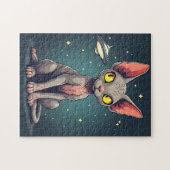 Judging Sphynx Cat UFO Space Cartoon Art Legpuzzel (Horizontaal)