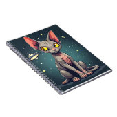 Judging Sphynx Cat UFO Space Cartoon Art Notitieboek (Rechterzijde)