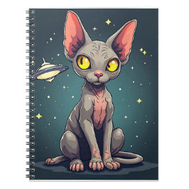 Judging Sphynx Cat UFO Space Cartoon Art Notitieboek