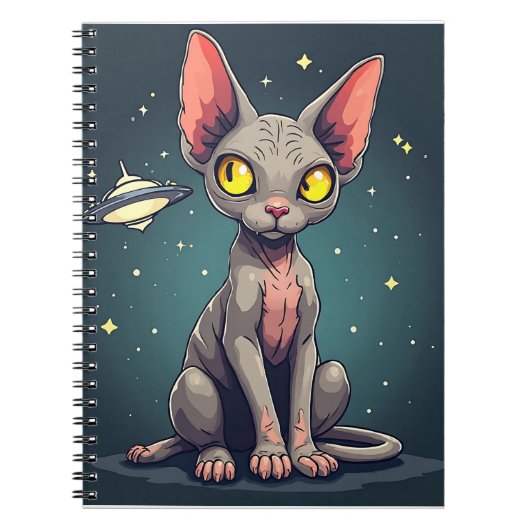 Judging Sphynx Cat UFO Space Cartoon Art Notitieboek (Voorkant)