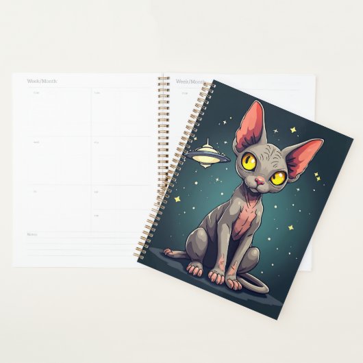 Judging Sphynx Cat UFO Space Cartoon Art Planner (Display)