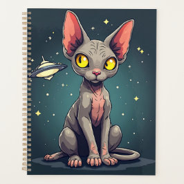 Judging Sphynx Cat UFO Space Cartoon Art Planner