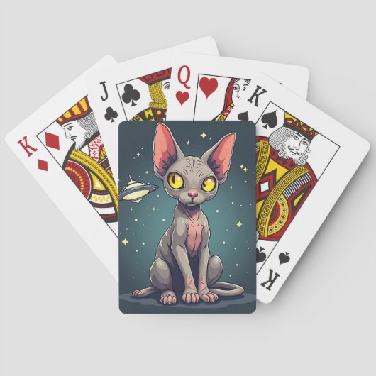 Judging Sphynx Cat UFO Space Cartoon Art Pokerkaarten (Achterkant)