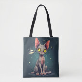 Judging Sphynx Cat UFO Space Cartoon Art Tote Bag (Voorkant)