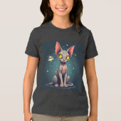 Judging Sphynx Cat UFO Space Cartoon Art Tri-Blend Shirt (Voorkant)