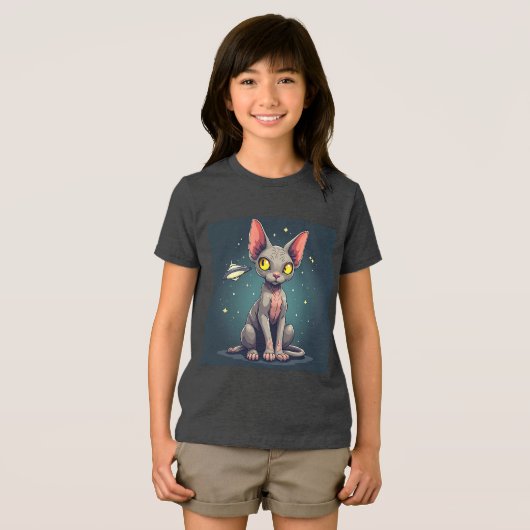 Judging Sphynx Cat UFO Space Cartoon Art Tri-Blend Shirt (Voorkant volledig)