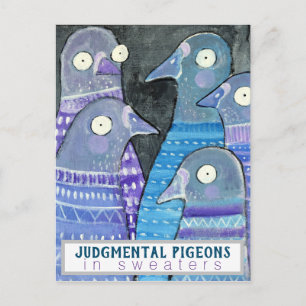Judmentale duiven in Sweaters Whimsical Bird Art Briefkaart