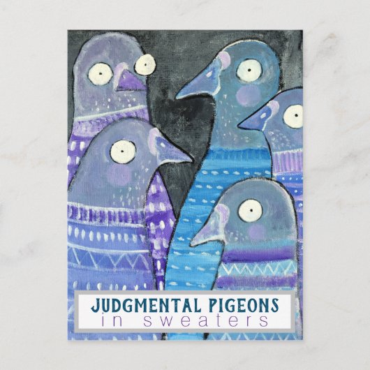 Judmentale duiven in Sweaters Whimsical Bird Art Briefkaart (Voorkant)