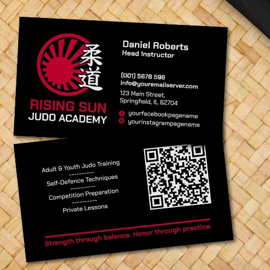 Judo academy instructor - Kanji and rising sun Visitekaartje