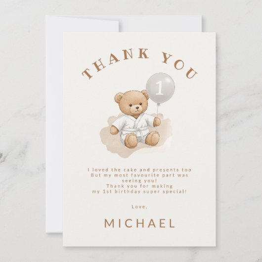  "Judo Bear’s First Belt" – 1st Birthday  Bedankkaart (Voorkant)