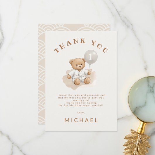  "Judo Bear’s First Belt" – 1st Birthday  Bedankkaart (Voorkant / Achterkant in situ)