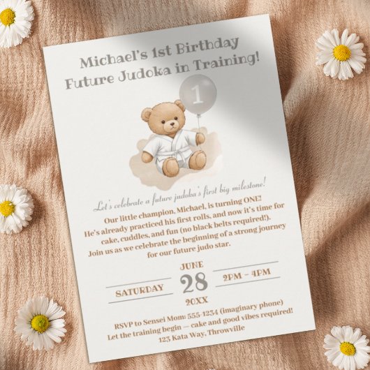 Judo Bear’s First Belt" – 1st Birthday White Belt Kaart