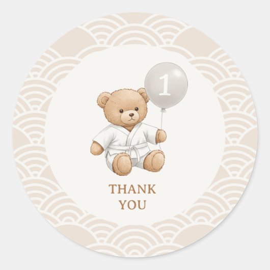 "Judo Bear’s First Belt" – 1st Birthday White Belt Ronde Sticker (Voorkant)