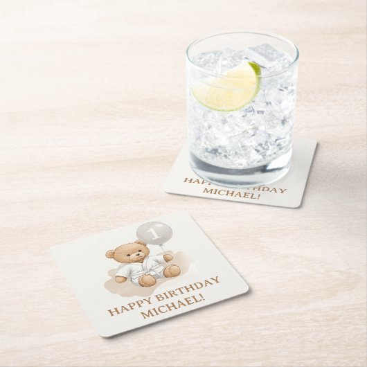  "Judo Bear’s First Belt" – 1st Birthday White  Kartonnen Onderzetters (Insitu)