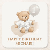  "Judo Bear’s First Belt" – 1st Birthday White  Kartonnen Onderzetters (Voorkant)