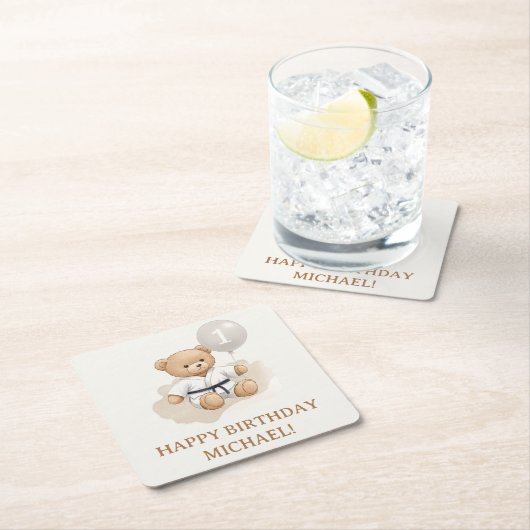 Judo Bear Turns One" – 1st Birthday 【Black-belt】 Kartonnen Onderzetters (Insitu)