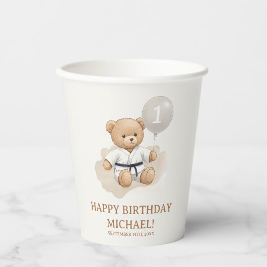 Judo Bear Turns One" – 1st Birthday 【Black-belt】 Papieren Bekers (Voorkant)