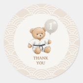 Judo Bear Turns One" – 1st Birthday 【Black-belt】 Ronde Sticker (Voorkant)