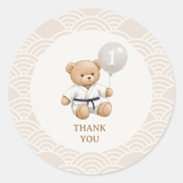 Judo Bear Turns One" – 1st Birthday 【Black-belt】 Ronde Sticker