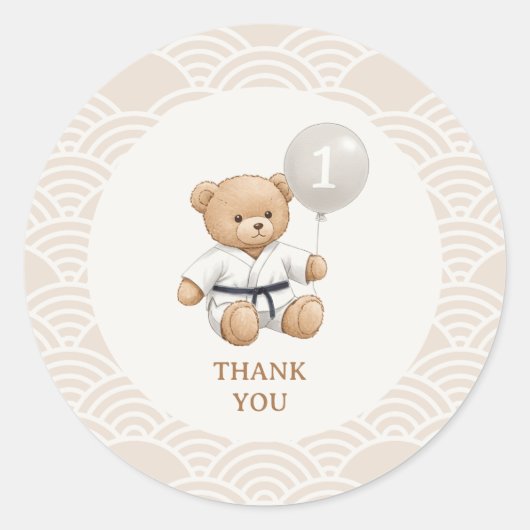 Judo Bear Turns One" – 1st Birthday 【Black-belt】 Ronde Sticker (Voorkant)
