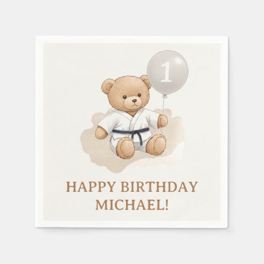 Judo Bear Turns One" – 1st Birthday 【Black-belt】 Servet (Voorkant)
