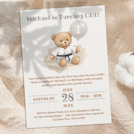 Judo Bear Turns One" – 1st Birthday Kaart