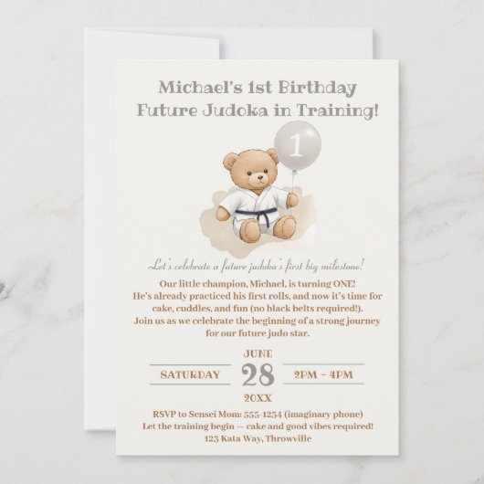 "Judo Bear Turns One" – 1st Birthday  Kaart (Voorkant)