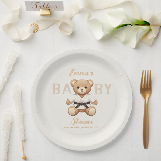 Judo Black Belt Bear Baby Shower Collection Papieren Bordje (Huwelijk)