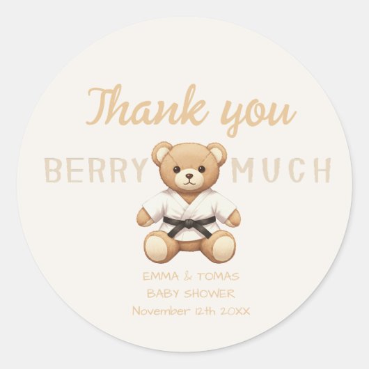 Judo Black Belt Bear Baby Shower Collection Ronde Sticker (Voorkant)