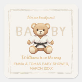 Judo Black Belt Bear Baby Shower Collection  Vierkante Sticker