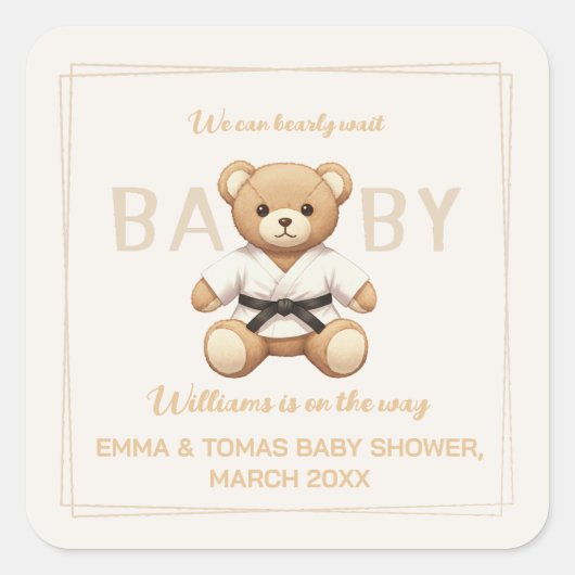 Judo Black Belt Bear Baby Shower Collection  Vierkante Sticker (Voorkant)