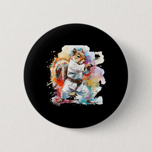 Judo Eekhoorn Waterverf Eekhoorn Liefhebber Taekwo Ronde Button 5,7 Cm