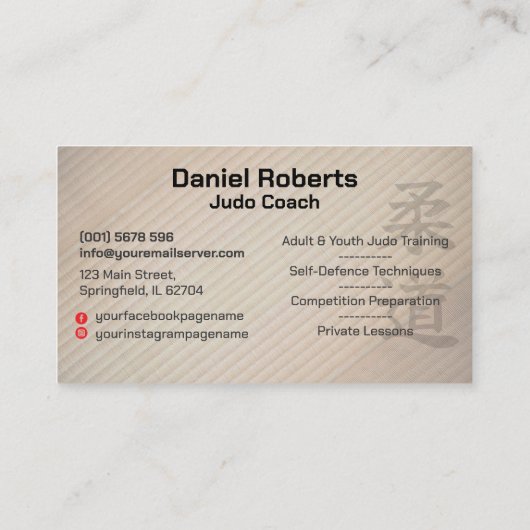 Judo instructor - Black Belt and sun Visitekaartje (Achterkant)