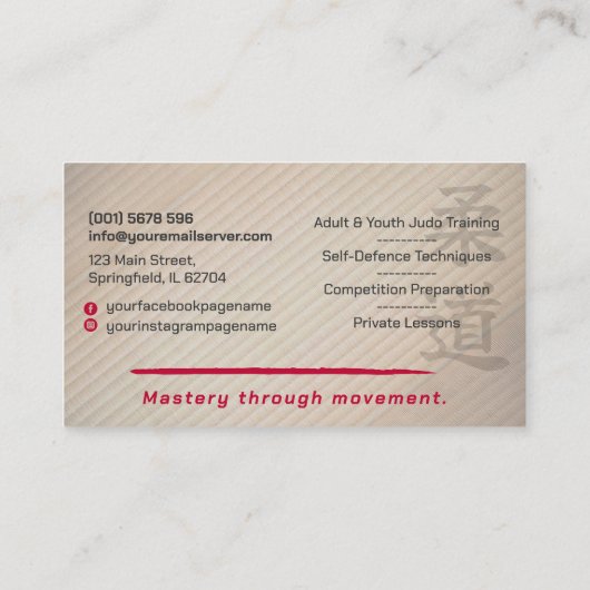 Judo instructor - Kanji and Judoka  Visitekaartje (Achterkant)