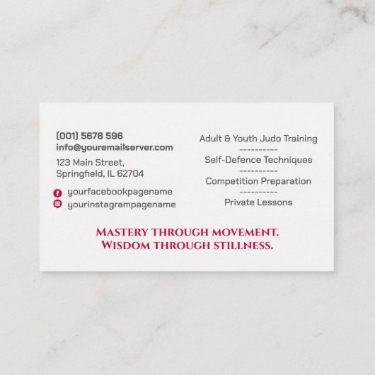 Judo instructor - Kanji and Rising Sun Visitekaartje (Achterkant)