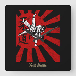 Judo Martial Arts met japanese rising Sun Vierkante Klok