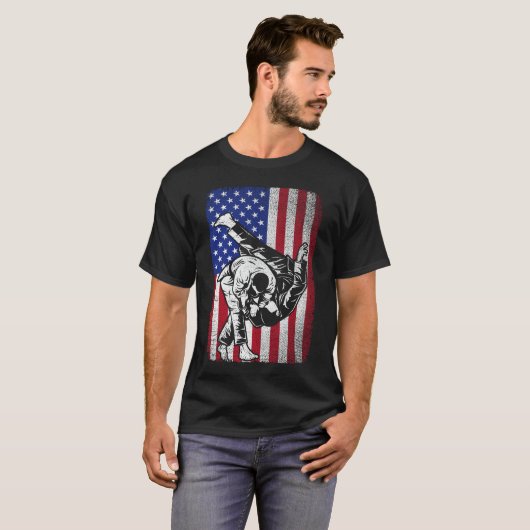 Judo Martial Arts USA Amerikaanse vlag Judoïstisch T-shirt (Voorkant volledig)