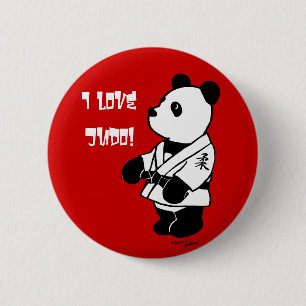 Judo Panda-Cartoon met zwarte gordel Ronde Button 5,7 Cm